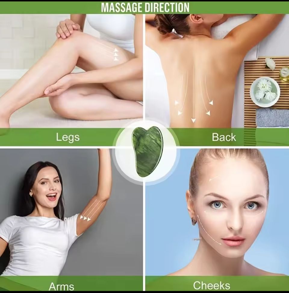 2PCS Natural Jade Stone Gua Sha Face Roller & Scraper Set – Beauty Skincare Tool for Facial Massage, Neck Slimming & Body Relaxation