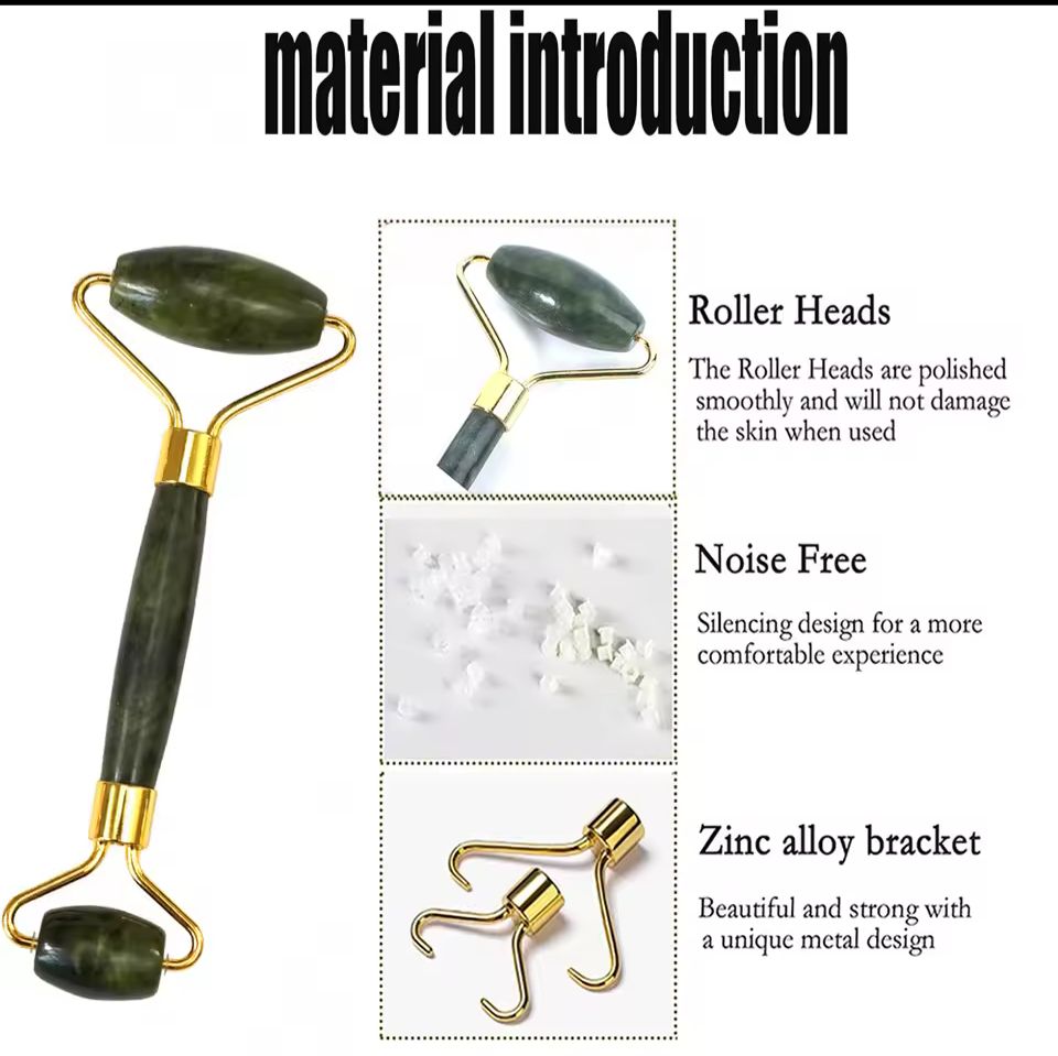 2PCS Natural Jade Stone Gua Sha Face Roller & Scraper Set – Beauty Skincare Tool for Facial Massage, Neck Slimming & Body Relaxation
